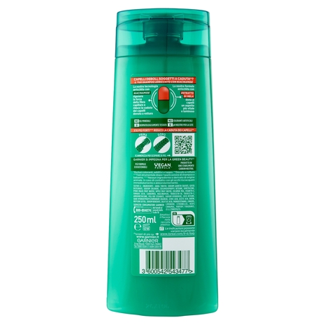 Garnier Fructis Shampoo Rigenera Forza, shampoo fortificante per capelli fragili, 250 ml